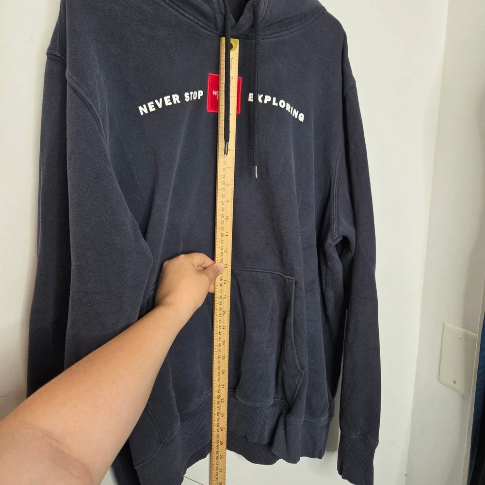 The‎ North Face Mens XL Navy Never Stop Exploring Red Box Logo Hoodie Pullover